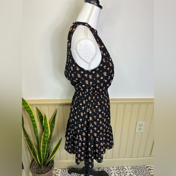 Aritzia Wilfred XXS Black Floral Halter Mini Dress Fairycore Coquette Chic Aline - Picture 5 of 10